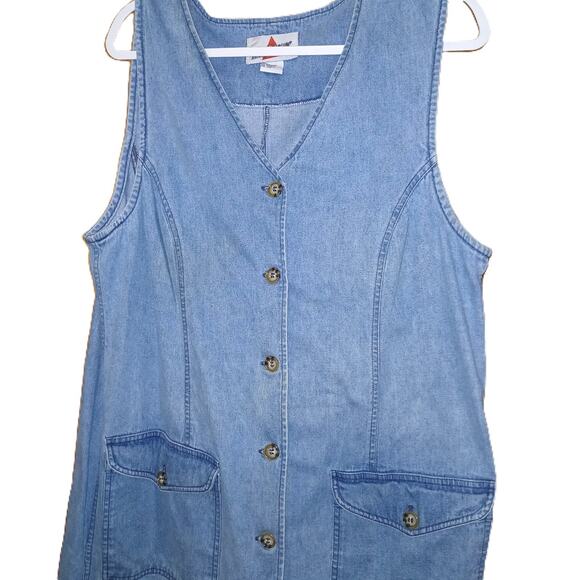Vintage Truly Yours Washed Denim Dress/ Long/ Button Front w/Pockets/ 16W - Picture 2 of 10